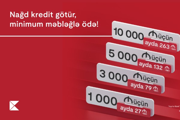 Kapital Bank-dan nağd pul kreditinə minimum ödəniş fürsəti 